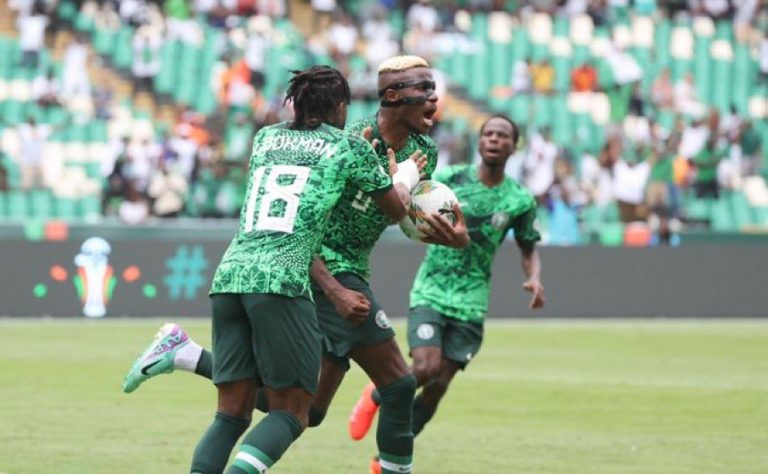 Super Eagles players celebrating again Equatorial Guinea